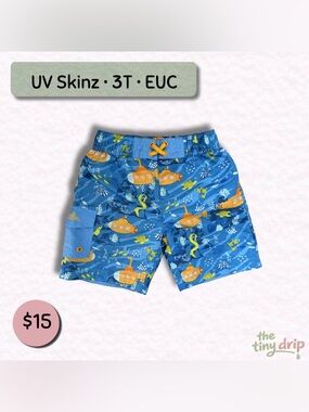 UV Skinz Blue Submarine Toddler Swim Trunks (Size 3T)